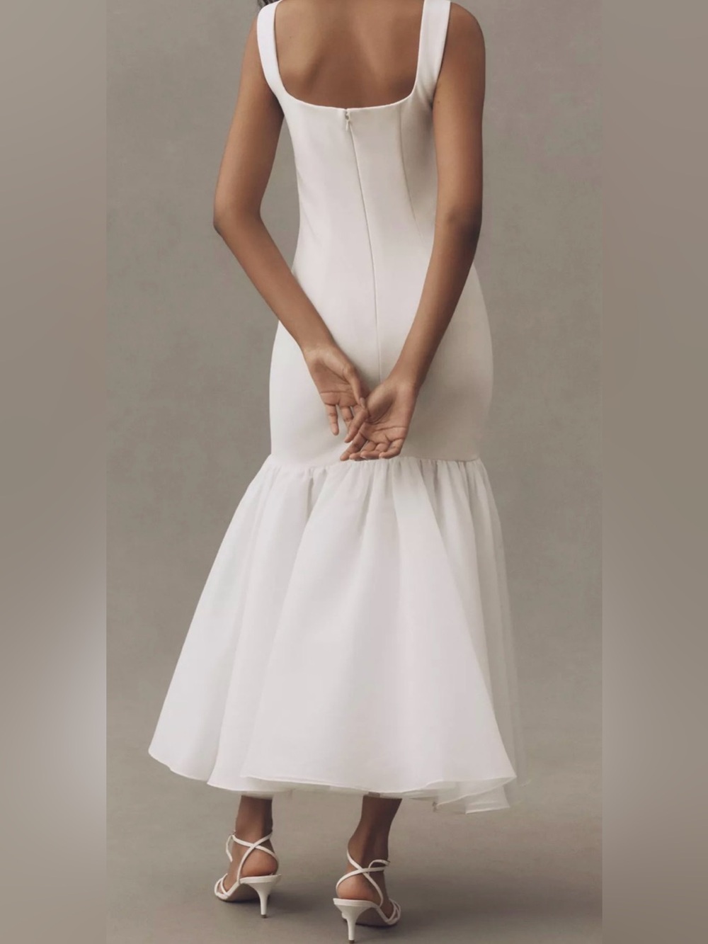 BHLDN Ivory Square-Neck Trumpet Midi Wedding Dress - Picture 2 of 10